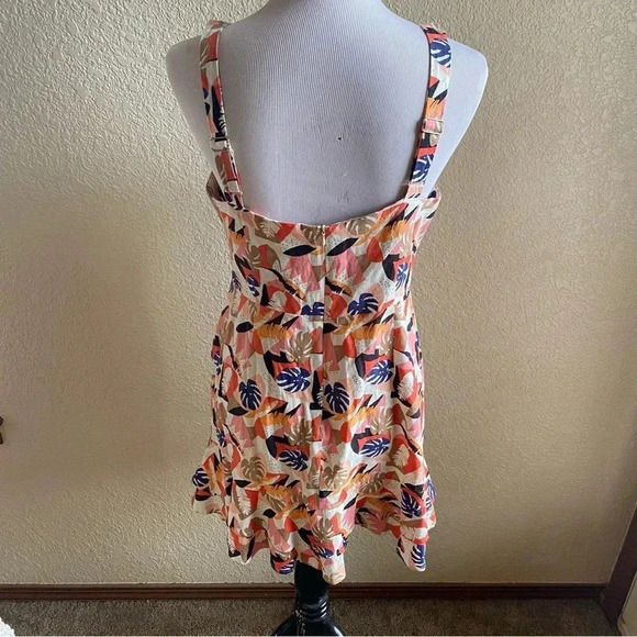 Sadie and Sage Tahiti Floral Tropical Linen Mini Dress V Neck Ruffle Hem: Large - Picture 5 of 13